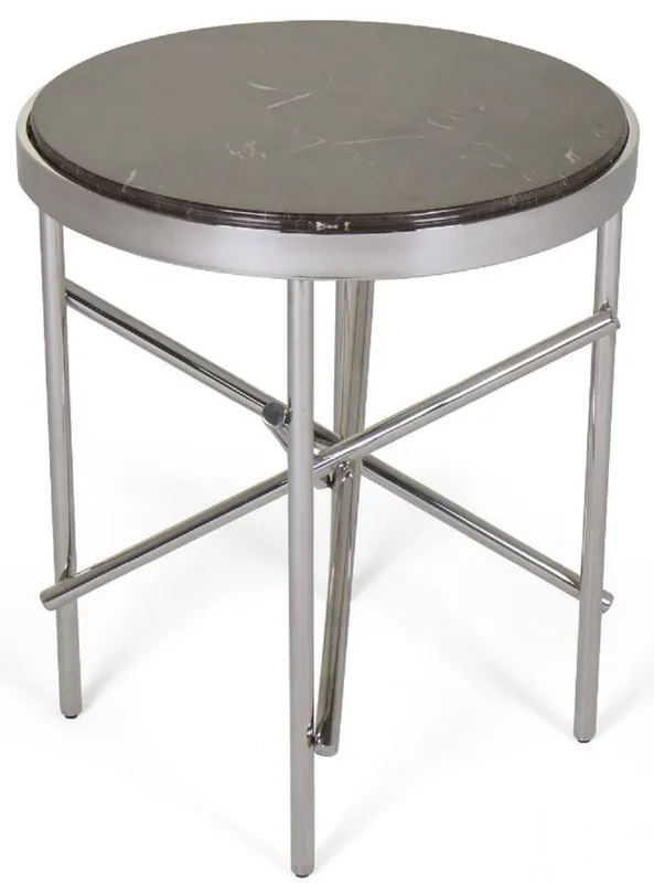 Casa Padrino Luxus Beistelltisch Dunkelbraun / Silber Ø 51 x H. 60 cm - Runder Tisch mit Marmorplatte und Edelstahl Gestell - Luxus Wohnzimmer Möbel Abverkauf