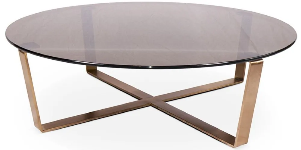 Neuheit Casa Padrino Luxus Couchtisch Bronze / Rosegold Ø 105 x H. 38 cm - Runder Wohnzimmertisch mit Glasplatte und Edelstahl Gestell - Luxus Möbel