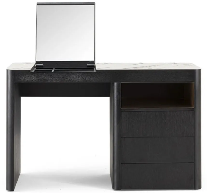 Casa Padrino Luxus Schminktisch mit 3 Schubladen und ausklappbarem Spiegel Schwarz / Weiß 120 x 50 x H. 76 cm - Luxus Badezimmer Möbel - Hotel Möbel Saisonangebot