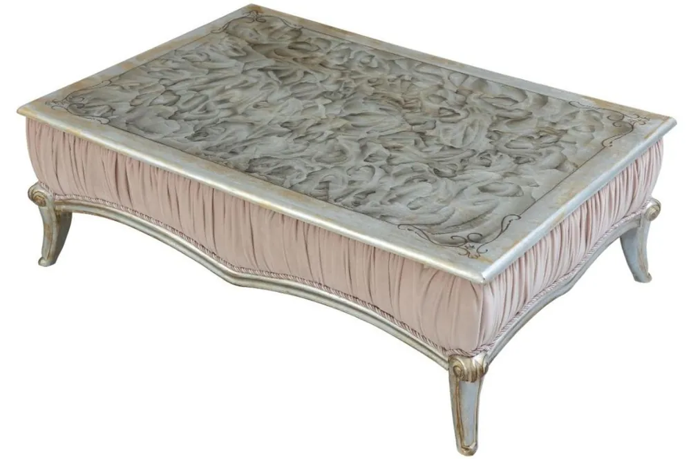 Casa Padrino Luxus Barock Couchtisch Rosa / Silber / Schwarz / Gold 80 x 50 x H. 50 cm - Eleganter Wohnzimmertisch im Barockstil - Barock Möbel Kracherpreis