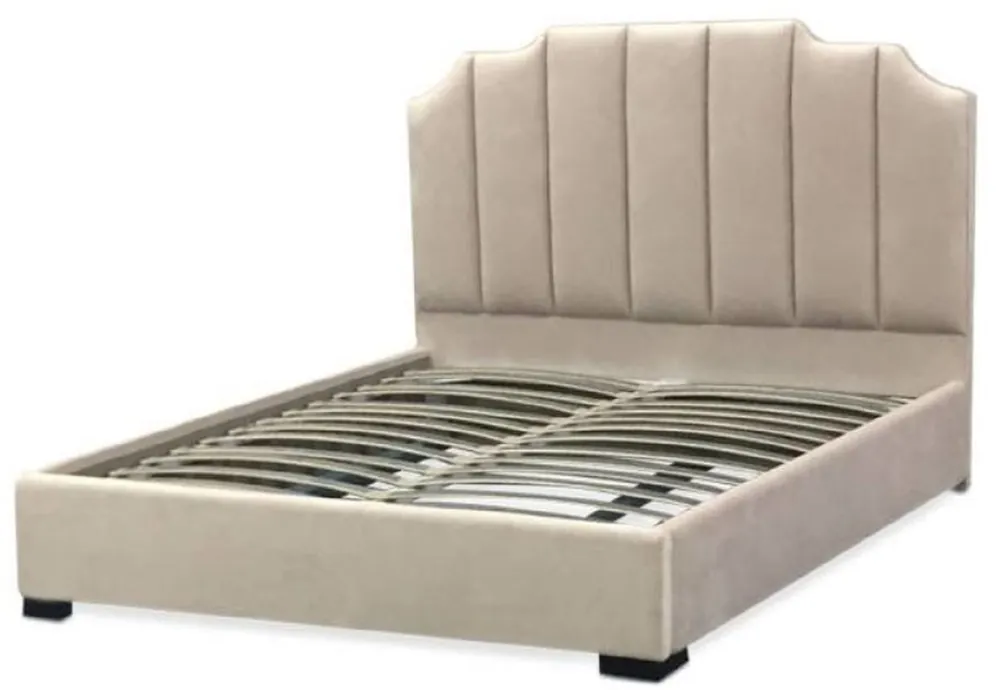 Direktkauf Casa Padrino Luxus Samt Doppelbett Elfenbeinfarben / Schwarz 193 x 212 x H. 140 cm - Massivholz Bett mit edlem Kopfteil - Schlafzimmer Möbel
