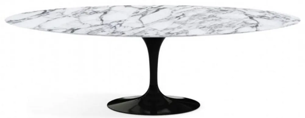 Nur Heute Casa Padrino Luxus Esstisch Weiß / Schwarz 200 x 122 x H. 74 cm - Ovaler Küchentisch mit Carrara Marmor Tischplatte - Luxus Esszimmer Möbel