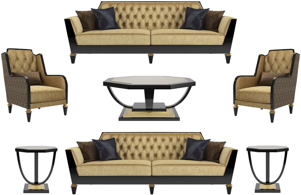 Garantierte Lieferung Casa Padrino Luxus Barock Wohnzimmer Set Gold / Schwarz - 2 Sofas & 2 Sessel & 1 Couchtisch & 2 Beistelltische - Wohnzimmermöbel im Barockstil - Edle Barock Möbel