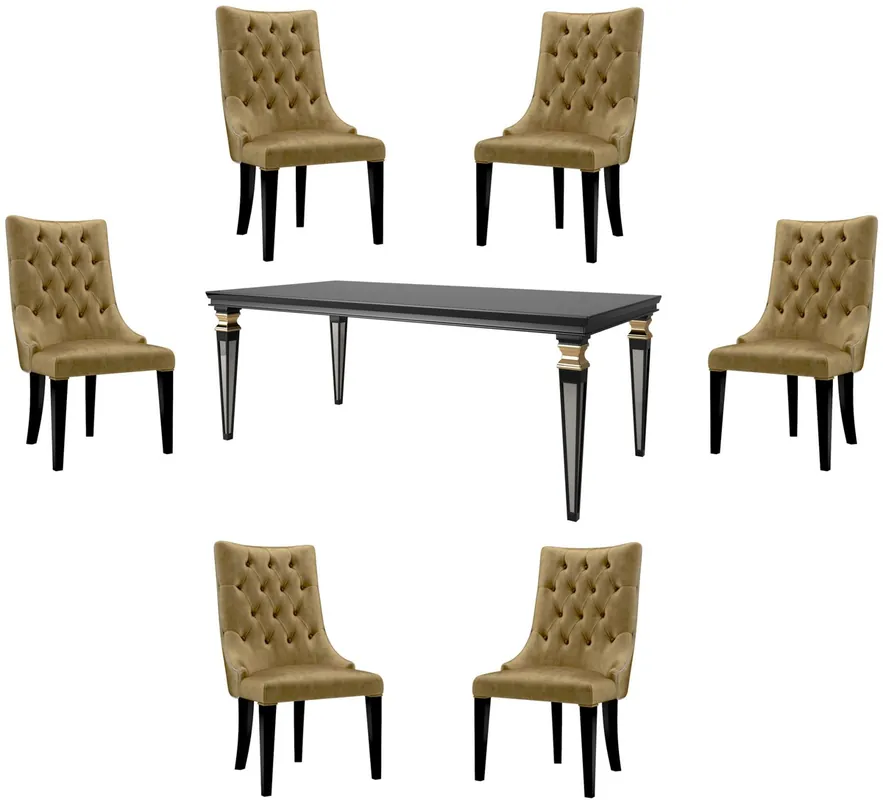 Casa Padrino Luxus Barock Esszimmer Set Gold / Schwarz / Silber - 1 Esszimmertisch & 6 Esszimmerstühle - Esszimmermöbel im Barockstil - Luxus Qualität - Edel & Prunkvoll Jetzt Bestellen