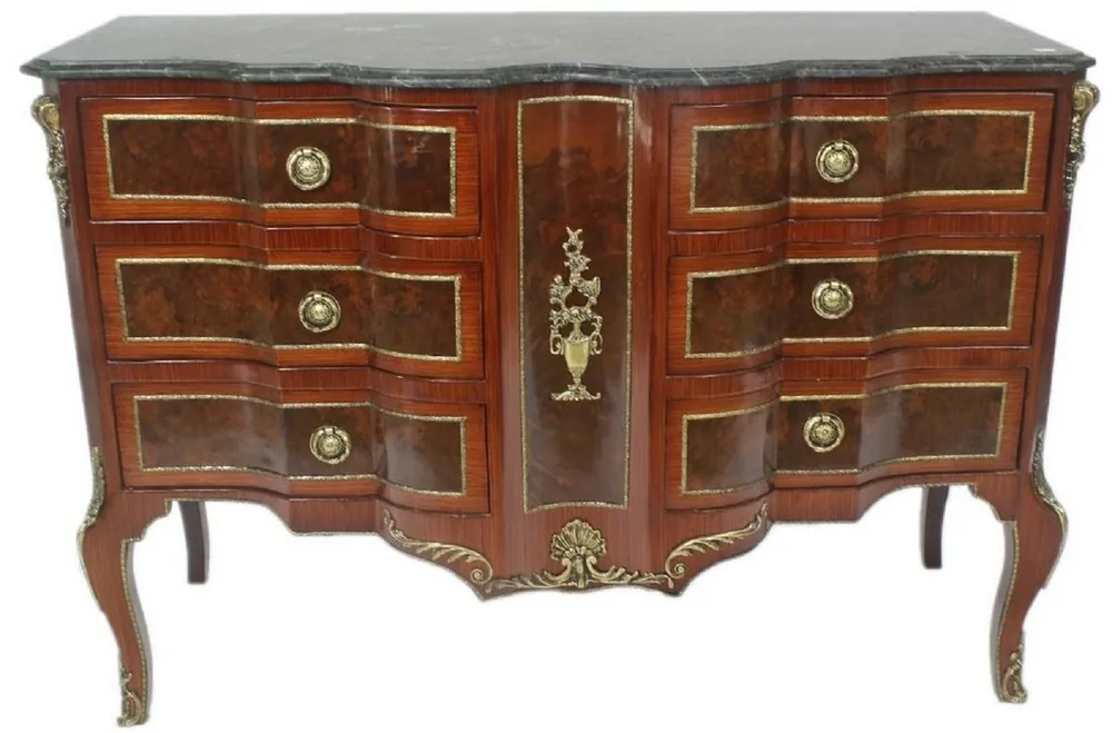 Jetzt Bestellen Casa Padrino Barock Kommode Braun / Gold / Grün 130 x 50 x H. 90 cm - Handgefertigte Massivholz Kommode mit 6 Schubladen und Marmorplatte - Barock Möbel