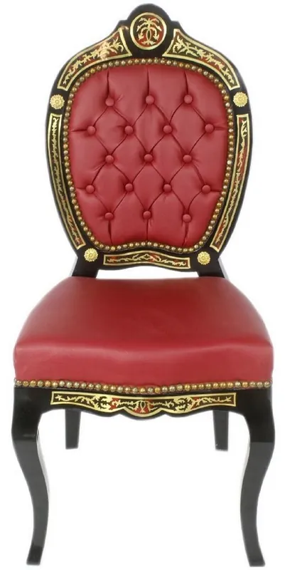 Casa Padrino Barock Boulle Esszimmer Stuhl Rot / Schwarz / Gold 50 x 50 x H. 105 cm - Barock Esszimmer Möbel Kracherpreis