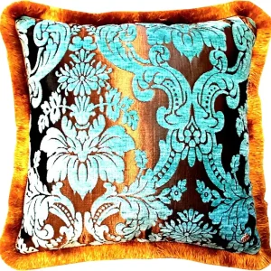 Billig Luxus Kissen Pompöös by Casa Padrino von Harald Glööckler Elegance Collection Barock Muster Türkis / Gold 50 x 50 cm - Luxuskissen