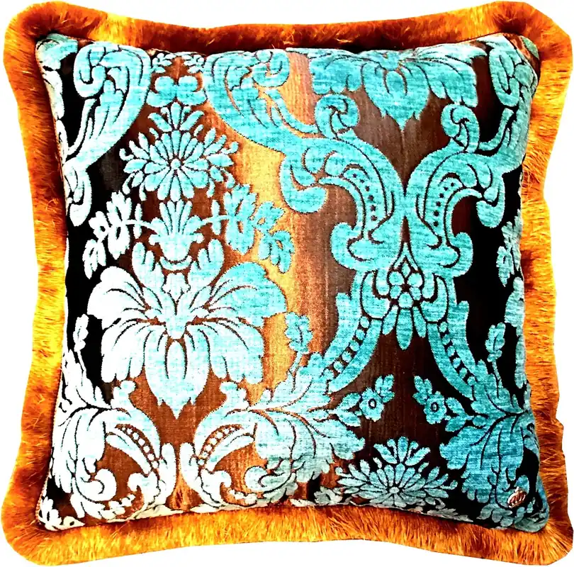 Billig Luxus Kissen Pompöös by Casa Padrino von Harald Glööckler Elegance Collection Barock Muster Türkis / Gold 50 x 50 cm - Luxuskissen