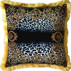 Preis Gesenkt Harald Glööckler Luxus Kissen Pompöös by Casa Padrino Kronen / Leopard / Gold - Feinster Samtstoff - Glööckler Deko Kissen mit Strass Steinen