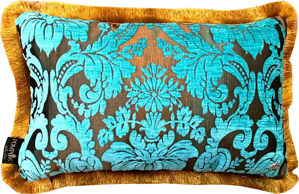 Direkt Vom Hersteller Luxus Kissen Pompöös by Casa Padrino von Harald Glööckler Elegance Collection Barock Muster Türkis / Gold 35 x 55 cm - Luxuskissen
