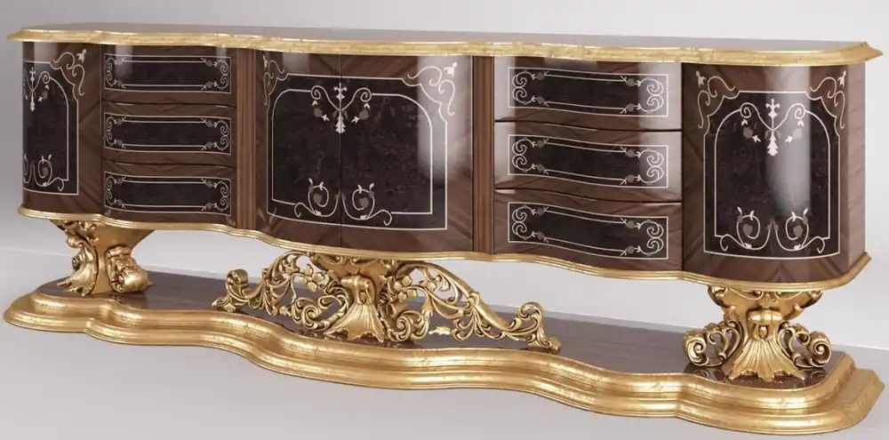 Casa Padrino Luxus Barock Sideboard Braun / Antik Gold 305 x 50 x H. 115 cm - Prunkvoller Wohnzimmer Schrank - Edel & Prunkvoll Schneller Versand