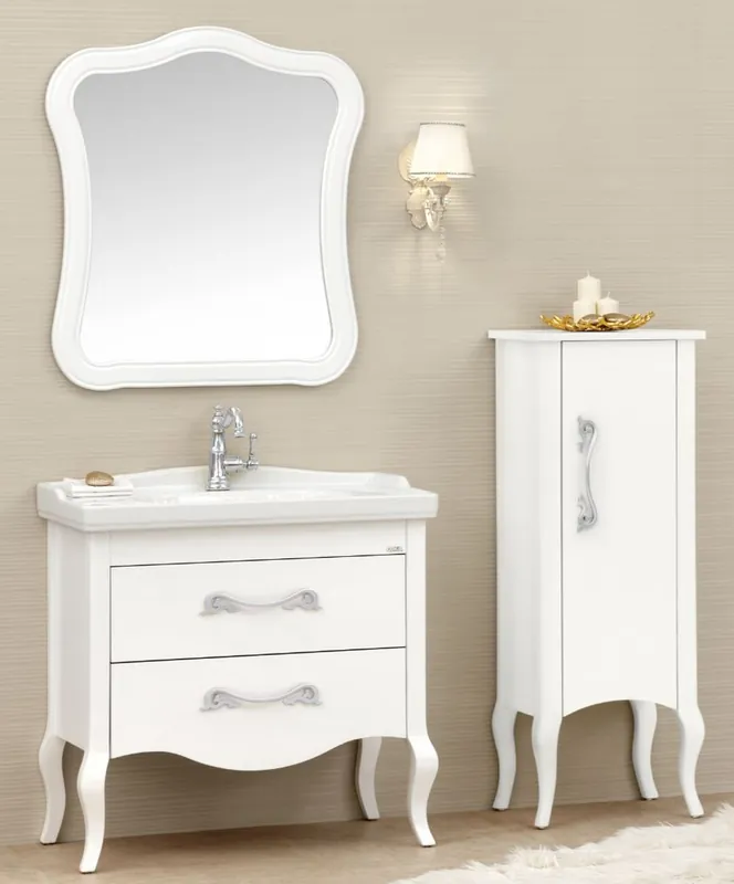 Kracherpreis Casa Padrino Luxus Barock Badezimmer Set Weiß / Silber - 1 Waschtisch & 1 Waschbecken & 1 Wandspiegel & 1 Kommode - Edel & Prunkvoll - Luxus Qualität