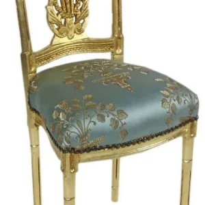 Abverkauf Casa Padrino Barock Damen Stuhl mit elegantem Muster Türkis / Gold 40 x 35 x H. 85 cm - Handgefertigter Antik Stil Stuhl - Barock Möbel