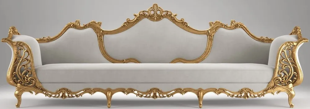 Casa Padrino Luxus Barock Wohnzimmer Samt Sofa Grau / Antik Gold 332 x 100 x H. 115 cm - Prunkvolle Wohnzimmer Möbel im Barockstil Echt