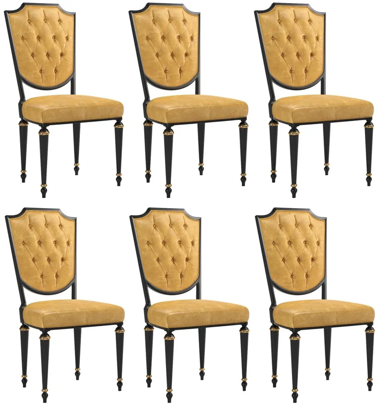 Casa Padrino Luxus Barock Esszimmer Stuhl Set Gold / Schwarz / Antik Gold 50 x 50 x H. 105 cm - Edle Küchen Stühle mit hochwertigem Leder - Barock Stühle 6er Set - Esszimmer Möbel Top-Angebot
