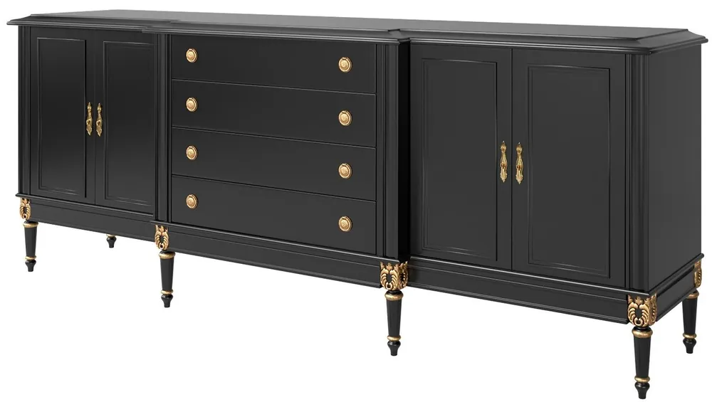 Solange Der Vorrat Reicht Casa Padrino Luxus Barock Sideboard Schwarz / Antik Gold 235 x 55 x H. 95 cm - Edler Wohnzimmer Schrank mit 4 Türen und 4 Schubladen - Barock Möbel