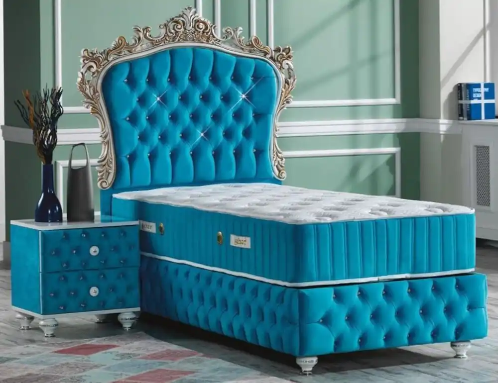 Casa Padrino Barock Schlafzimmer Set Türkis / Weiß / Silber / Antik Gold - Prunkvolles Einzelbett mit Nachttisch - Schlafzimmer Möbel im Barockstil Nur Heute