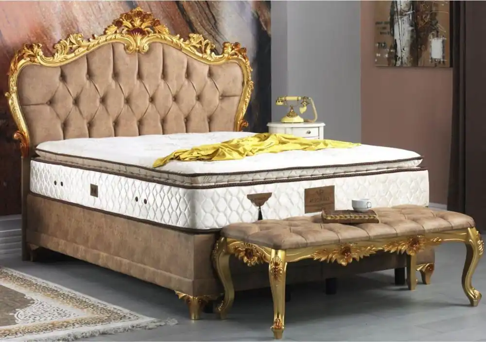 Neuheit Casa Padrino Barock Schlafzimmer Set Braun / Gold - Prunkvolles Doppelbett mit Sitzbank - Schlafzimmer Möbel im Barockstil