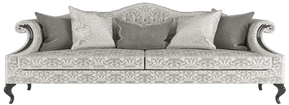 Casa Padrino Luxus Barock Wohnzimmer Sofa mit elegantem Muster Silber / Grau / Schwarz 255 x 100 x H. 97 cm - Wohnzimmer Möbel im Barockstil - Edel & Prunkvoll Jetzt Bestellen