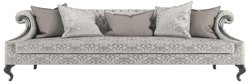 Ausverkauf Casa Padrino Luxus Barock Wohnzimmer Sofa mit elegantem Muster Silber / Grau / Schwarz 260 x 100 x H. 82 cm - Wohnzimmer Möbel im Barockstil - Edel & Prunkvoll