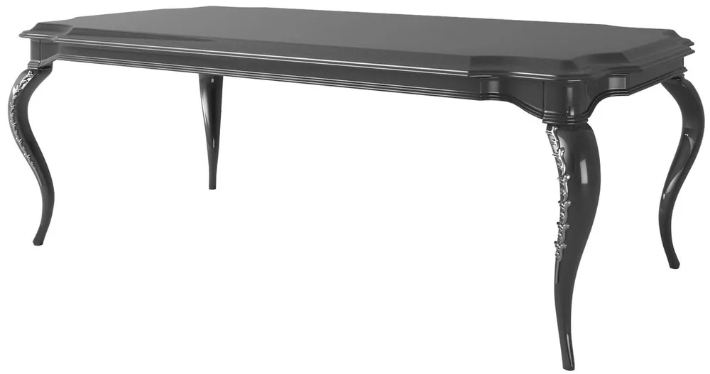 Casa Padrino Luxus Barock Esstisch Schwarz / Silber 220 x 115 x H. 78 cm - Edler Esszimmertisch im Barockstil - Barock Esszimmer Möbel Preiswert
