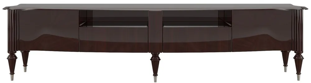 Casa Padrino Luxus Barock TV Schrank Dunkelbraun Hochglanz / Silber 225 x 55 x H. 65 cm - Fernsehschrank mit 2 Türen und 2 Schubladen - Edle Barock Wohnzimmer Möbel Preis Gesenkt