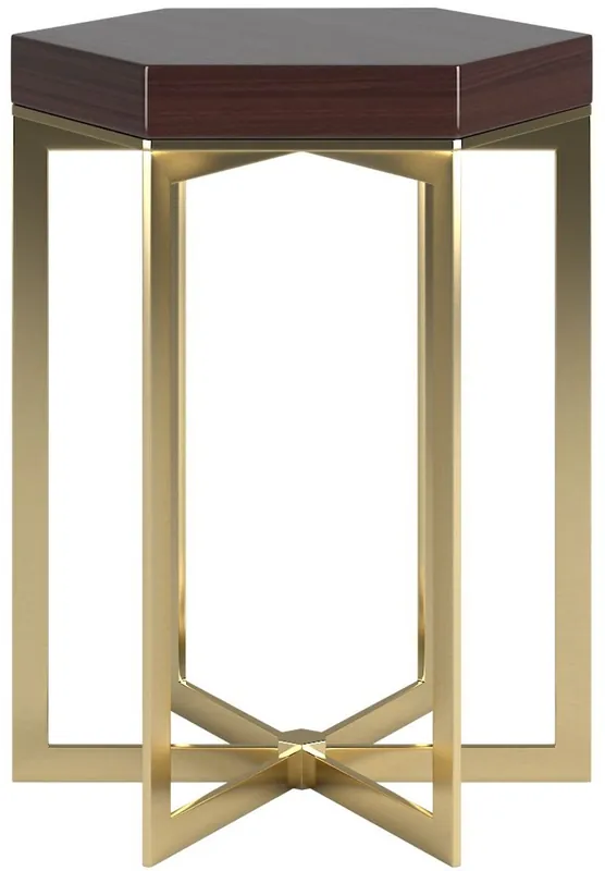 Casa Padrino Designer Beistelltisch Dunkelbraun Hochglanz / Gold 50 x 50 x H. 65 cm - Edler 6-eckiger Tisch mit Massivholz Tischplatte und Edelstahl Gestell - Luxus Qualität Online Kaufen