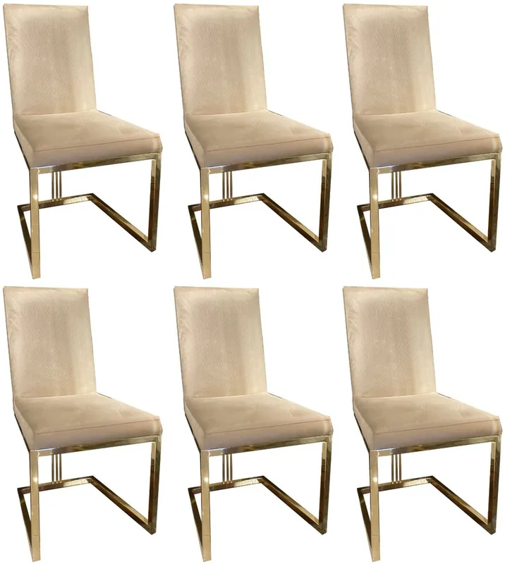 Casa Padrino Luxus Esszimmer Stuhl Set Creme / Gold 50 x 60 x H. 100 cm - Edles Küchen Stühle 6er Set - Luxus Esszimmer Möbel Saisonangebot