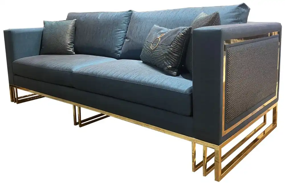 Geprüft Casa Padrino Luxus Wohnzimmer Sofa Blau / Gold 240 x 95 x H. 80 cm - Luxus Wohnzimmer Möbel - Luxus Qualität