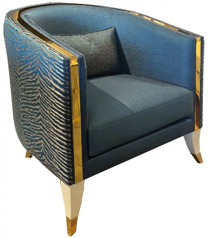 Casa Padrino Luxus Wohnzimmer Sessel Blau / Creme / Gold 80 x 85 x H. 85 cm - Luxus Wohnzimmer Möbel - Luxus Qualität Mega-Angebot