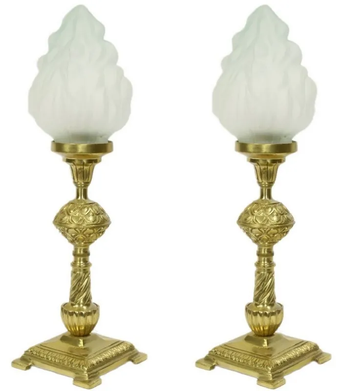 Casa Padrino Barock Tischleuchten Set Gold / Weiß 14 x 14 x H. 48 cm - Elegante Lampen im Barockstil - Barock Deko Leuchten Neu