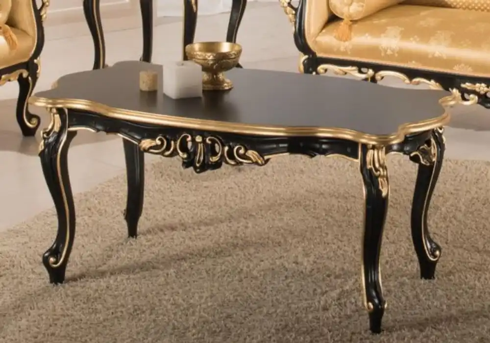 Casa Padrino Luxus Barock Couchtisch Schwarz / Gold 103 x 62 x H. 49 cm - Edler Wohnzimmertisch im Barockstil - Barock Wohnzimmer Möbel Super-Preis