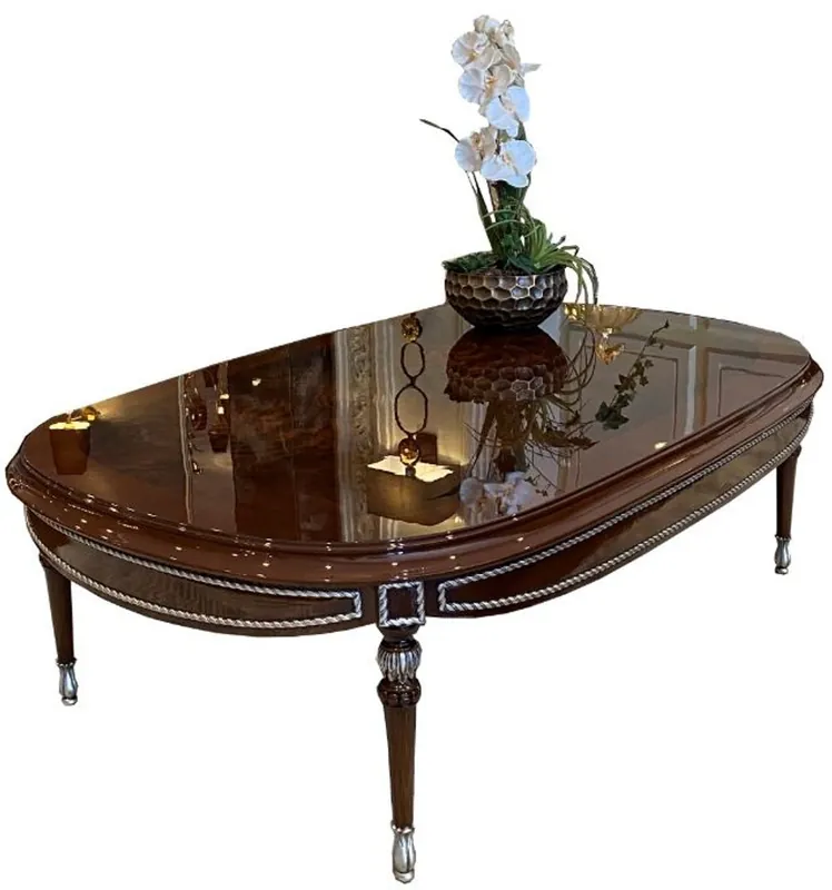 Beliebt Casa Padrino Luxus Barock Couchtisch Braun / Silber 144 x 92 x H. 45 cm - Ovaler Massivholz Wohnzimmertisch - Edle Barock Wohnzimmer Möbel