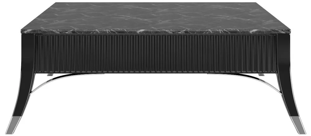 Nur Heute Casa Padrino Luxus Art Deco Couchtisch Schwarz / Silber 120 x 120 x H. 45 cm - Edler Wohnzimmertisch mit Marmorplatte - Art Deco Wohnzimmer Möbel