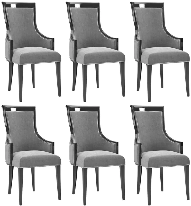 Echt Casa Padrino Luxus Art Deco Esszimmer Stuhl Set Grau / Schwarz / Silber 50 x 50 x H. 110 cm - Edles Küchen Stühle 6er Set - Art Deco Esszimmer Möbel
