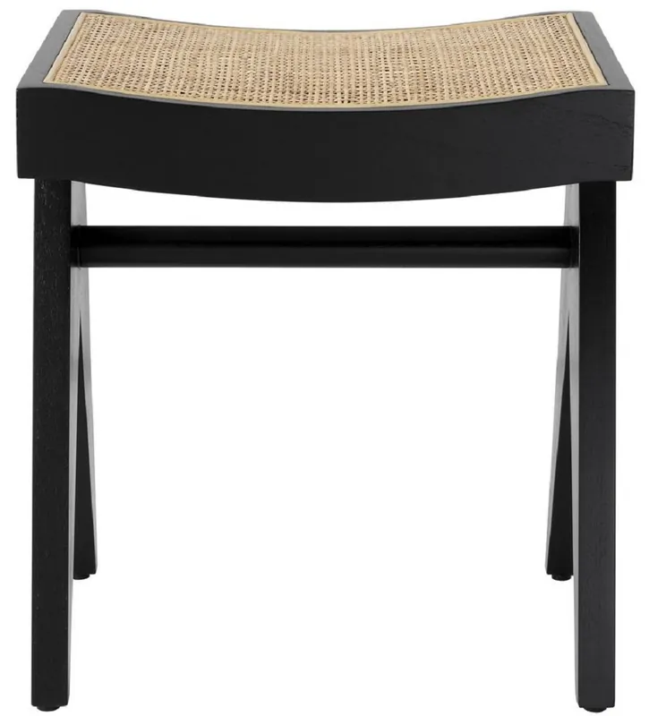 Bestseller Casa Padrino Luxus Sitzhocker Schwarz / Naturfarben 39 x 31,5 x H. 43 cm - Massivholz Hocker mit handgewebtem Rattangeflecht - Luxus Möbel