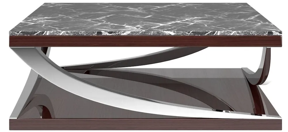 Casa Padrino Luxus Couchtisch Schwarz / Dunkelbraun / Silber 120 x 120 x H. 43 cm - Edler Wohnzimmertisch mit Marmorplatte - Luxus Wohnzimmer Möbel Online Kaufen
