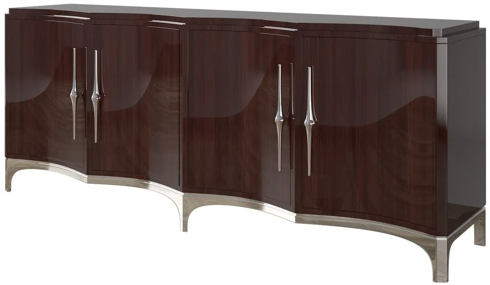 Casa Padrino Luxus Sideboard Dunkelbraun / Silber 220 x 50 x H. 90 cm - Edler Wohnzimmer Schrank mit 4 Türen - Luxus Möbel Schneller Versand