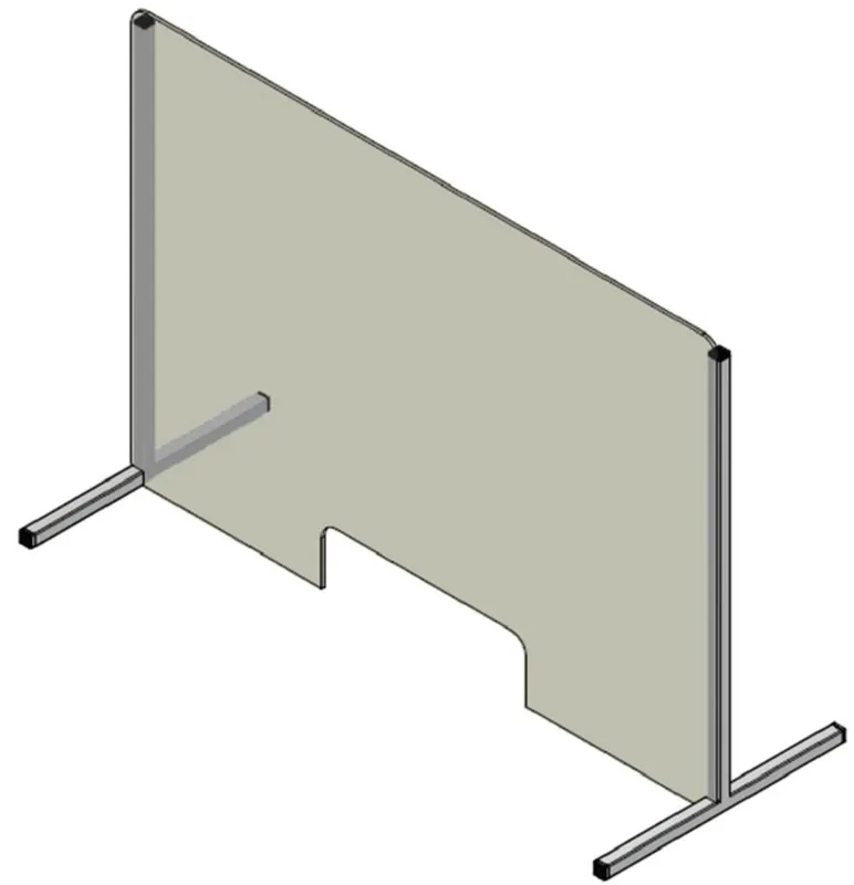 Casa Padrino Kunststoff Covid-19 Trennscheibe mit Durchreiche und Edelstahl Gestell Transparent / Silber 60 x H. 80 cm - Schreibtisch Theken Spuckschutz Corona Sicherheitsscheibe Neue Ware