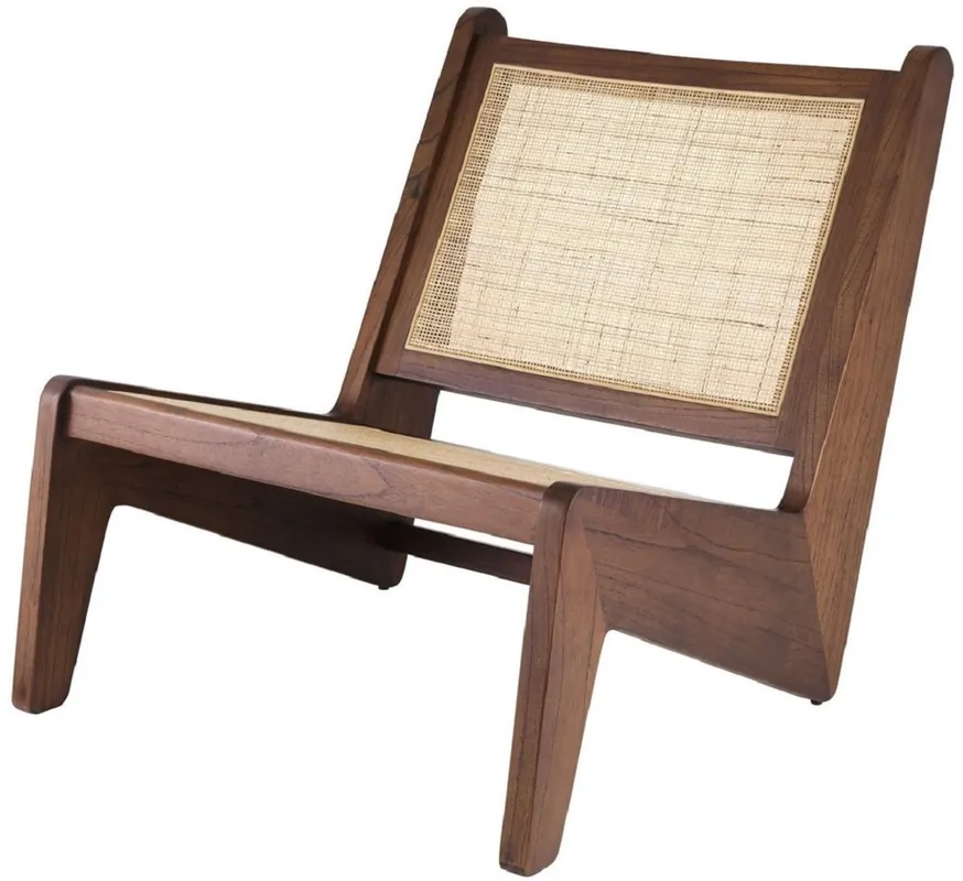 Casa Padrino Designer Wohnzimmer Sessel Braun / Naturfarben 75 x 89 x H. 77,5 cm - Massivholz Sessel mit handgewebtem Rattangeflecht - Luxus Möbel Sale