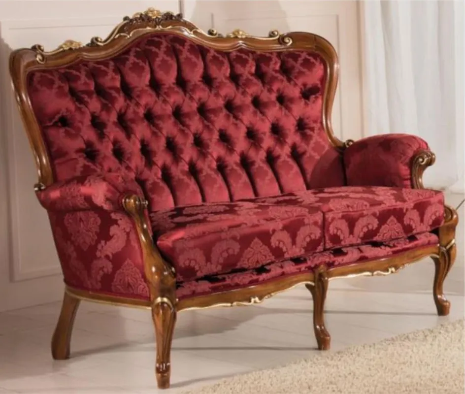 Casa Padrino Luxus Barock Wohnzimmer Sofa mit elegantem Muster Bordeauxrot / Braun / Gold 144 x 90 x H. 115 cm - Barockstil Wohnzimmer Möbel - Edel & Prunkvoll Solange Der Vorrat Reicht