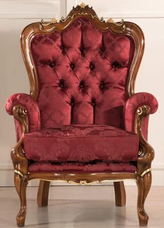 Markenprodukt Casa Padrino Luxus Barock Wohnzimmer Sessel mit elegantem Muster Bordeauxrot / Braun / Gold 85 x 85 x H. 112 cm - Barockstil Wohnzimmer Möbel - Edel & Prunkvoll