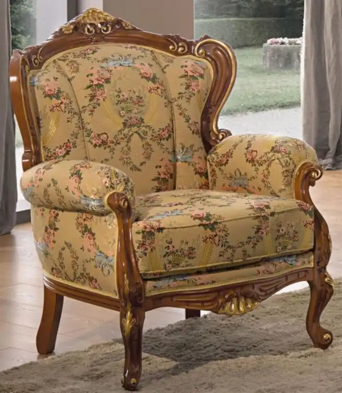 Casa Padrino Luxus Barock Wohnzimmer Sessel mit Blumenmuster Beige / Mehrfarbig / Braun / Gold 79 x 84 x H. 100 cm - Edle Barockstil Wohnzimmer Möbel Direkt Vom Hersteller