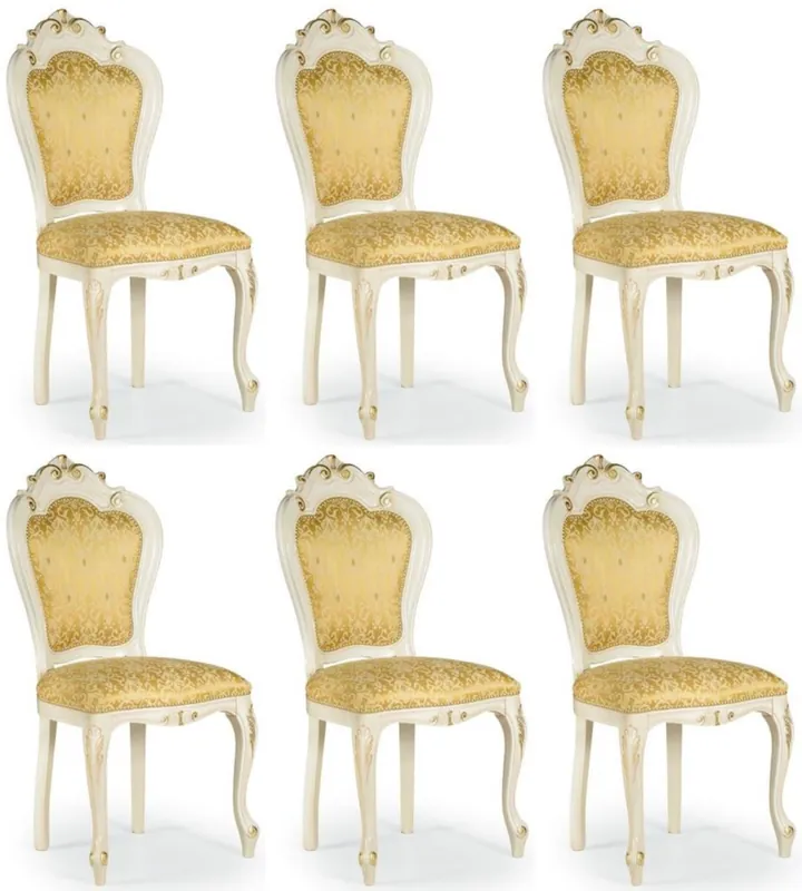 Casa Padrino Luxus Barock Esszimmer Stuhl Set Gold / Weiß / Gold 50 x 50 x H. 103 cm - Barock Küchen Stühle 6er Set - Esszimmer Möbel im Barockstil Zertifiziert