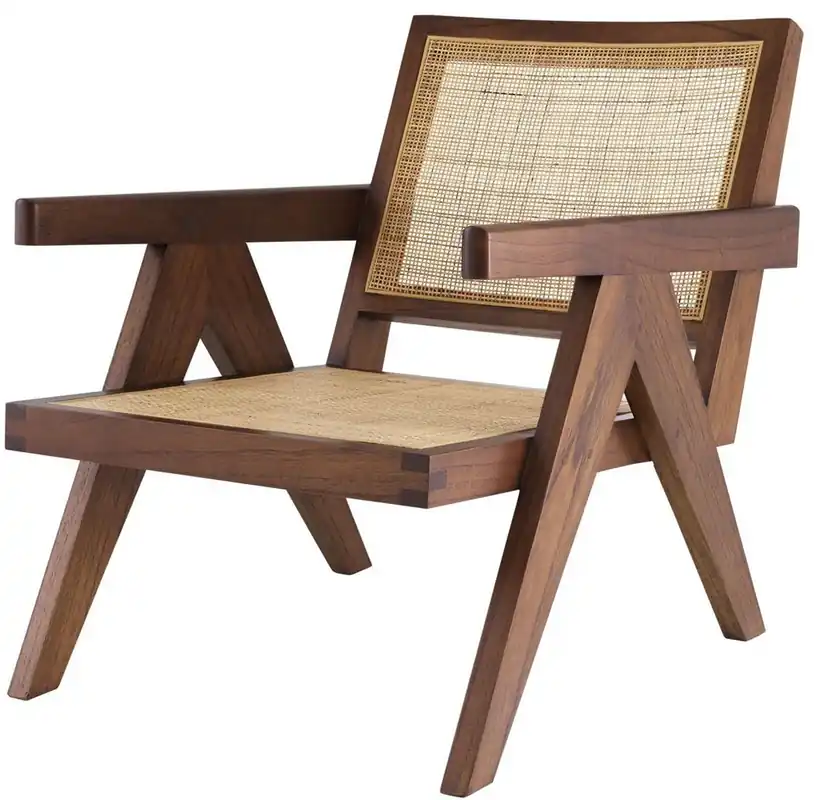 Casa Padrino Designer Stuhl Braun / Naturfarben 58 x 82 x H. 70 cm - Massivholz Stuhl mit Armlehnen und handgewebtem Rattangeflecht - Luxus Wohnzimmer Möbel Expressversand