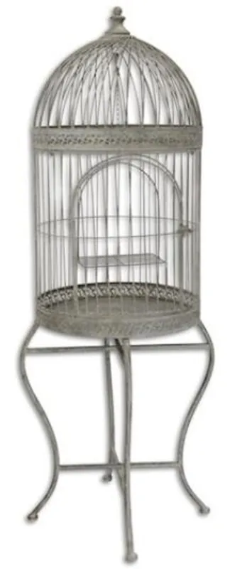 Expressversand Casa Padrino Jugendstil Vogelkäfig mit Ständer Grau 45 x 45 x H. 120,5 cm - Barock & Jugendstil Accessoires