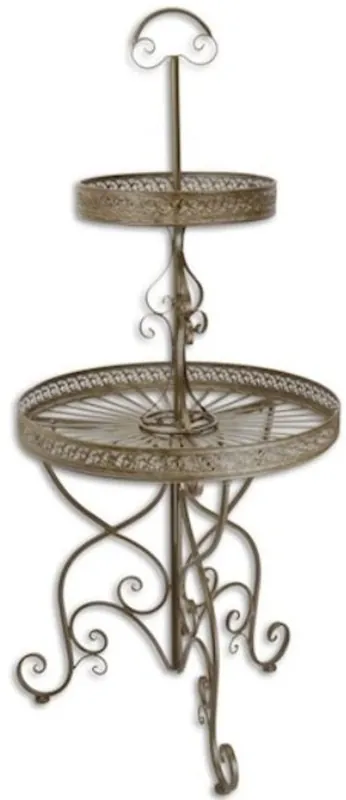 Online Kaufen Casa Padrino Jugendstil Etagere Braun Ø 60 x H. 137 cm - Runde 2-Stufige Metall Etagere mit Tragegriff - Gastronomie Accessoires