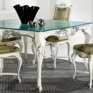 Casa Padrino Luxus Barock Esstisch mit Glasplatte Weiß / Silber - Verschiedene Größen - Edler Esszimmertisch im Barockstil - Barock Esszimmer Möbel Nur Heute