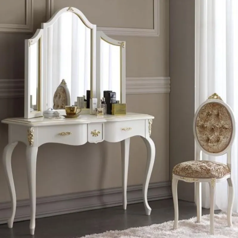 Jetzt Bestellen Casa Padrino Luxus Barock Spiegelkonsolen Set Braun / Weiß / Gold - Eleganter Konsolentisch mit Spiegel und Damenstuhl - Luxus Barock Schlafzimmer Möbel