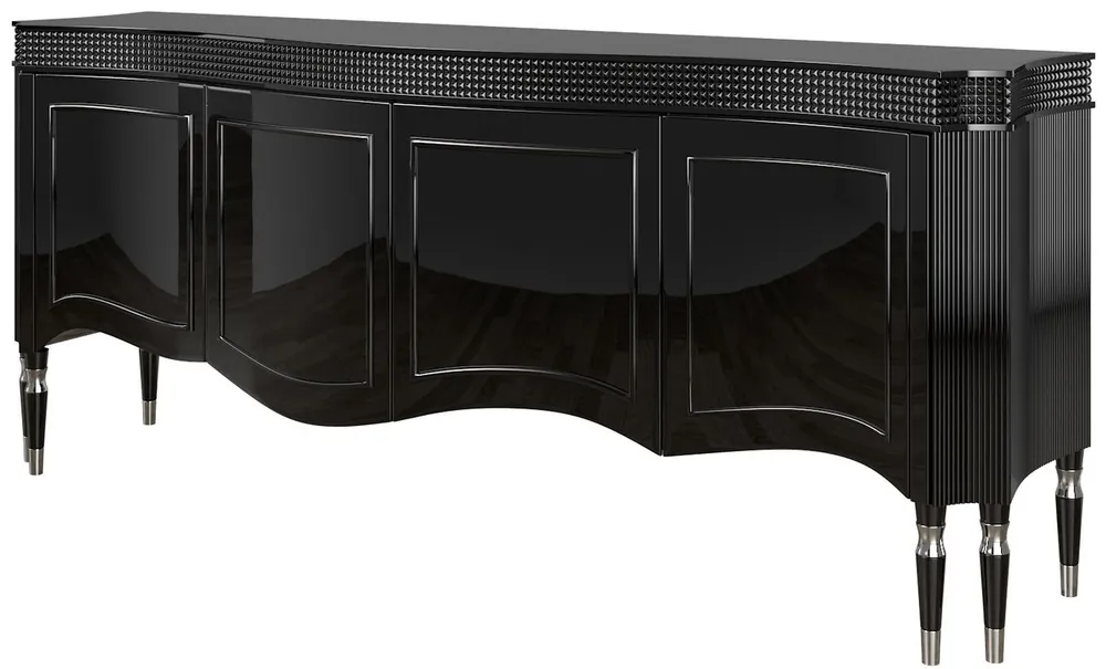 Saisonangebot Casa Padrino Luxus Art Deco Sideboard Schwarz / Silber 220 x 53 x H. 93 cm - Edler Wohnzimmer Schrank mit 4 Türen - Art Deco Möbel